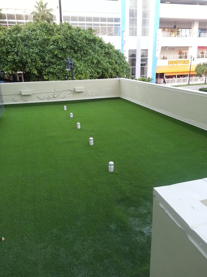 A terrace with grass floor